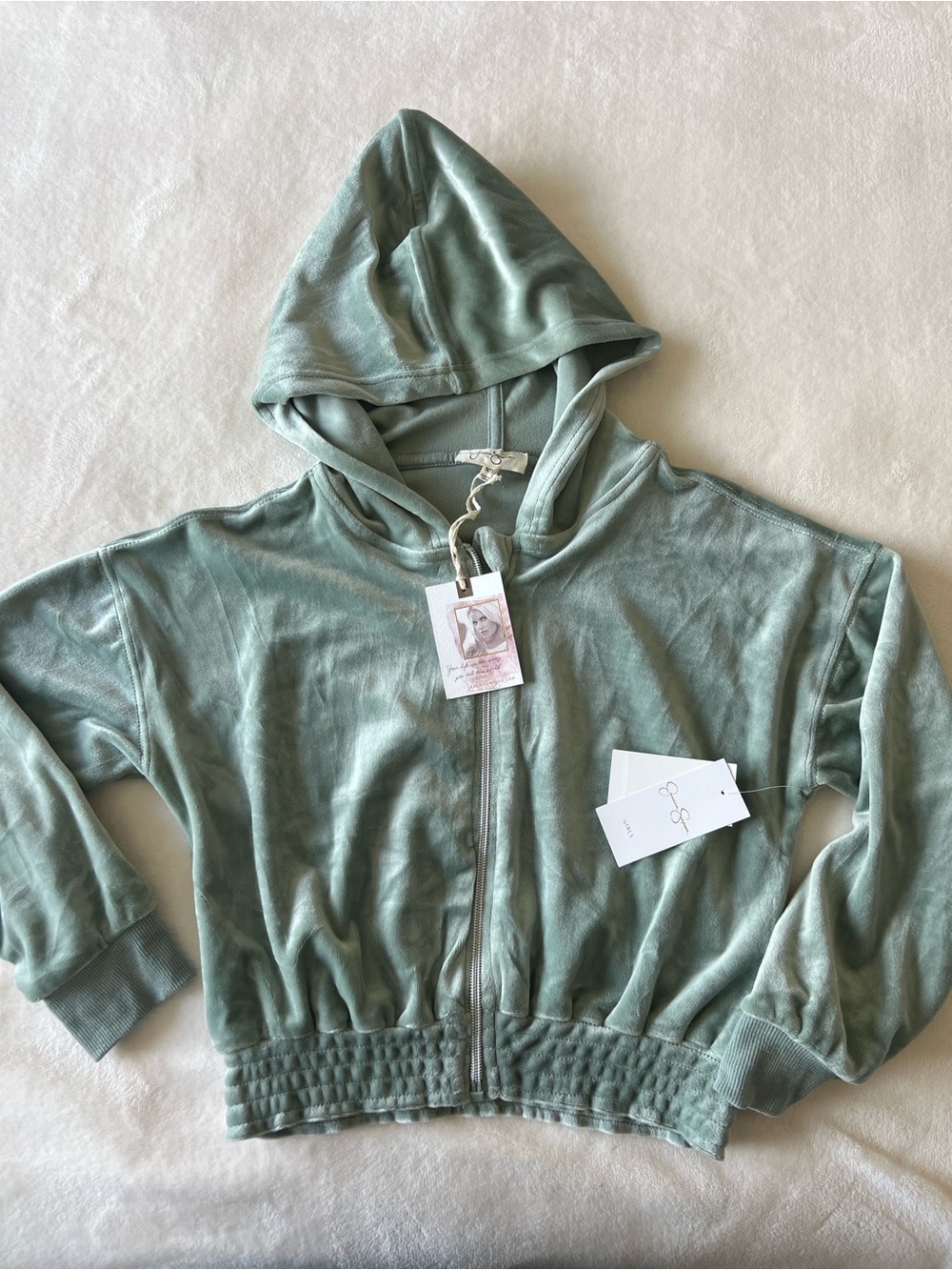 Jessica Simpson Kids Sage Green Velour Zip Hoodie